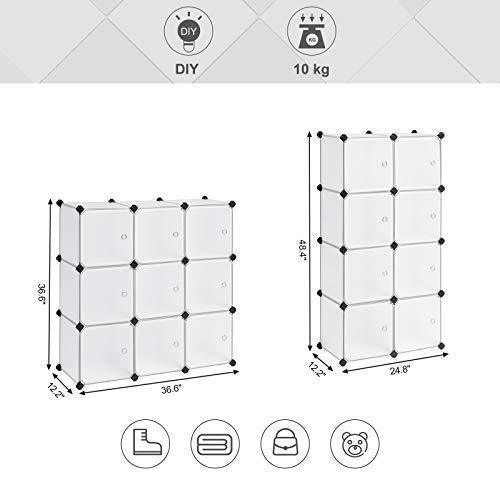 Exclusive songmics cube storage organizer 9 cube diy plastic closet cabinet modular bookcase storage shelving with doors for bedroom living room office 36 7 l x 12 2 w x 36 7 h inches white ulpc116wsv1
