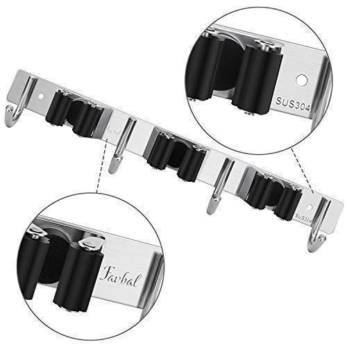 Exclusive favbal broom mop holder wall mount stainless steel wall mounted storage organizer heavy duty tools hanger with 3 racks 4 hooks for kitchen bathroom closet garage office garden