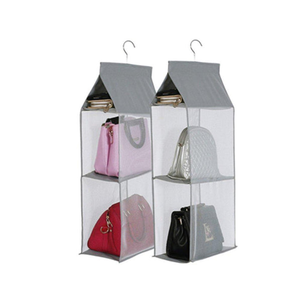 Results kingto detachable hanging handbag organizer 4 slot 2 in 1 dustproof foldable sundry wardrobe closet space saving organizers system for living room bedroom home usegrey