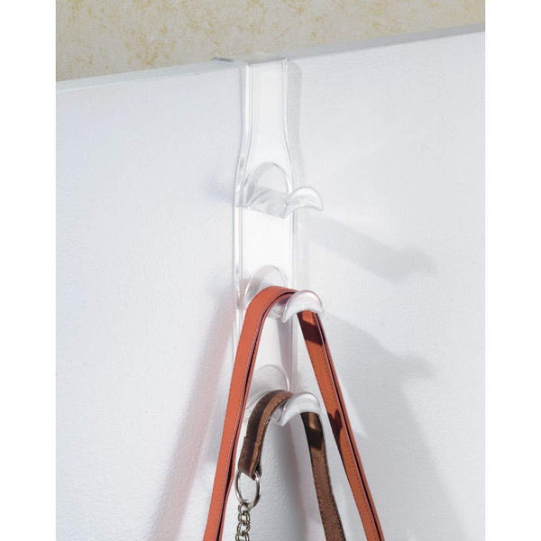 Heavy duty mdesign plastic 3 tier over the door closet organizer rack for handbags purses backpacks totes 3 hooks 2 pack clear