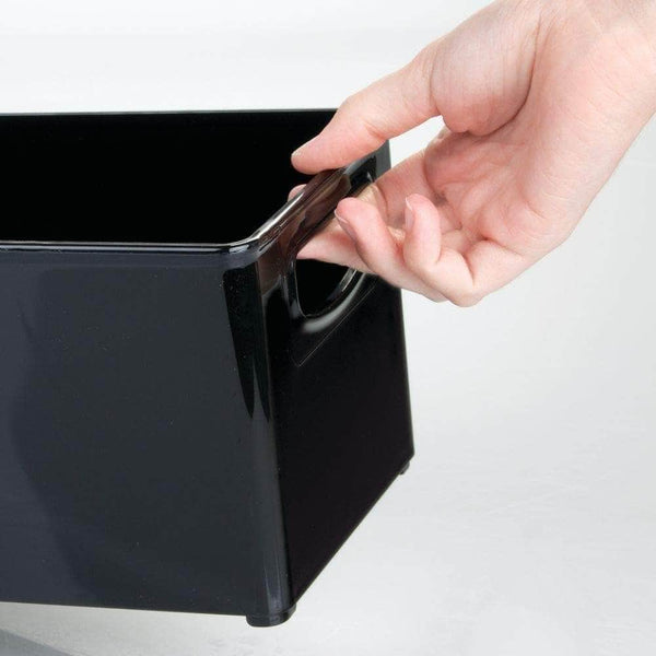 Best mdesign plastic stackable household storage organizer container bin with handles for media consoles closets cabinets holds dvds video games gaming accessories head sets 8 pack black