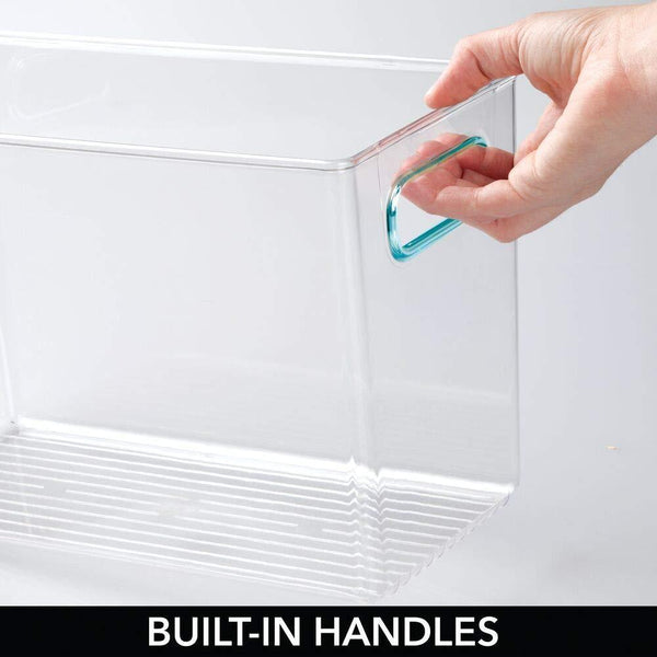 Products mdesign plastic home storage organizer bin for cube furniture shelving in office entryway closet cabinet bedroom laundry room nursery kids toy room 12 x 6 x 7 75 4 pack clear blue