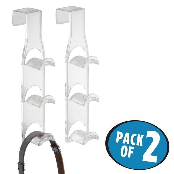 Kitchen mdesign plastic 3 tier over the door closet organizer rack for handbags purses backpacks totes 3 hooks 2 pack clear