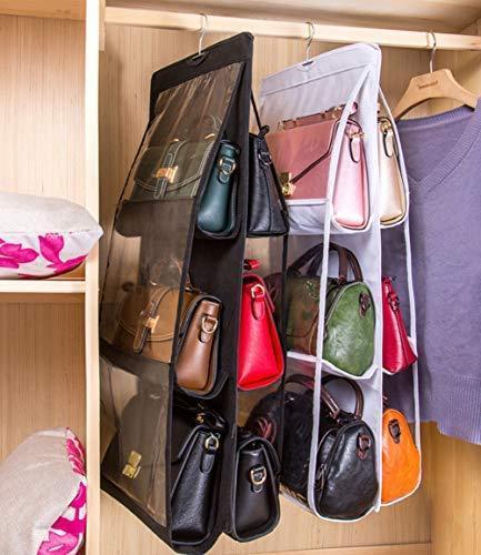 Explore wolunwo hanging purse handbag organizer breathable non woven closet storage holder bag with 6 easy access clear pockets white