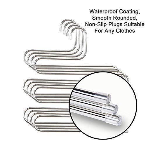 Amazon ds pants hangers s shape trousers hangers stainless steel clothes hangers closet space saving for pants jeans scarf hanging silver 4 pack with 10 clips