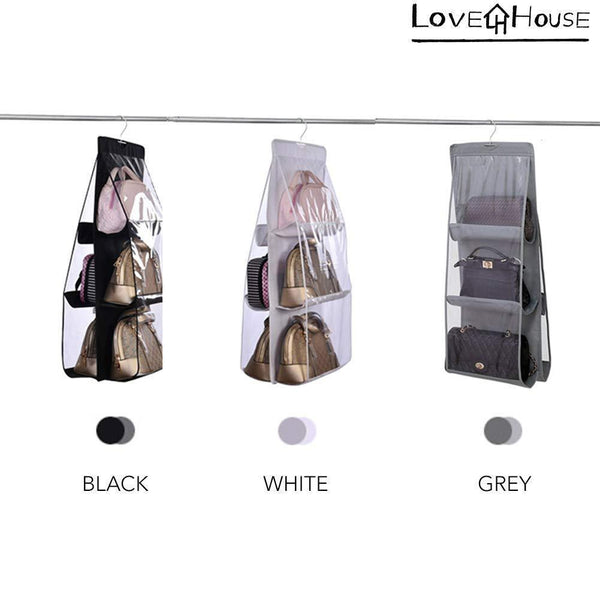 Cheap love in the house hanging handbag purse organizer household wardrobe closet organizer hanging storage bag 6 large storage pockets grey 36x14x14