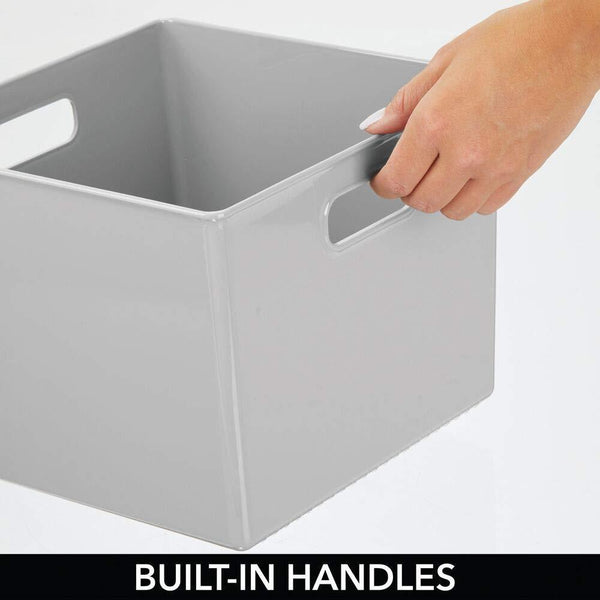 Amazon best mdesign plastic home storage organizer bin for cube furniture shelving in office entryway closet cabinet bedroom laundry room nursery kids toy room 10 x 10 x 8 4 pack gray