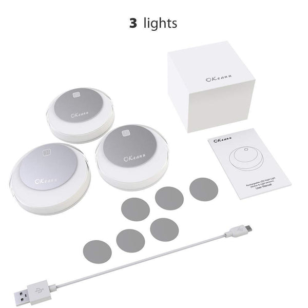 Budget okeanu motion sensor light 14 led cordless rechargeable night light portable closet lights for hallway basement garage bathroom cabinet stair 3 pack white