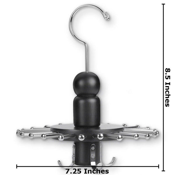 Explore launch innovative products neil rotating 8 belt and 24 tie wooden clothes hanger black wood spinning closet organizer for holding ties and belts