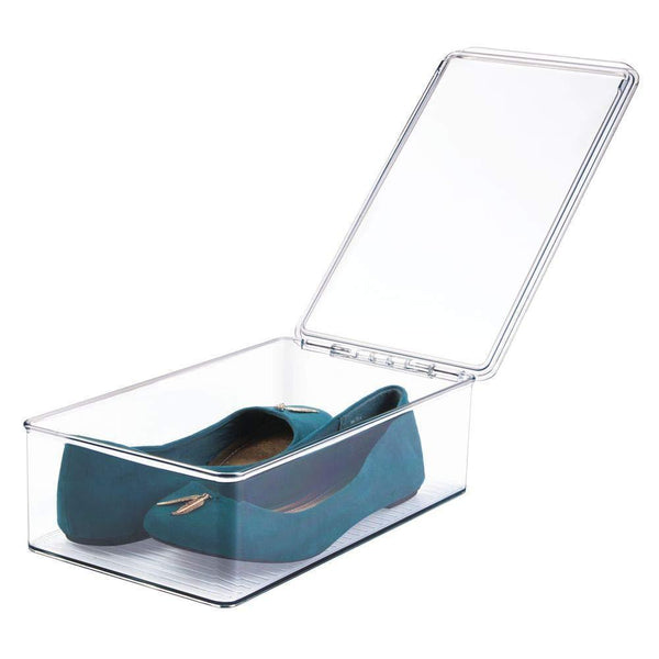 Buy mdesign stackable plastic closet shelf shoe storage organizer box with lid for mens womens kids sandals flats sneakers 8 pack clear