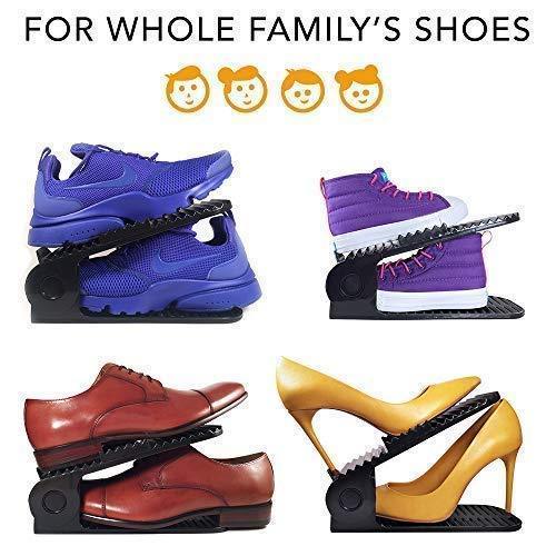 Organize with new upgraded adjustable shoes organizer best quality shoe slots closet storage space saver durable holds high heels to sneakers for men women and kid shoes 8 pack in black