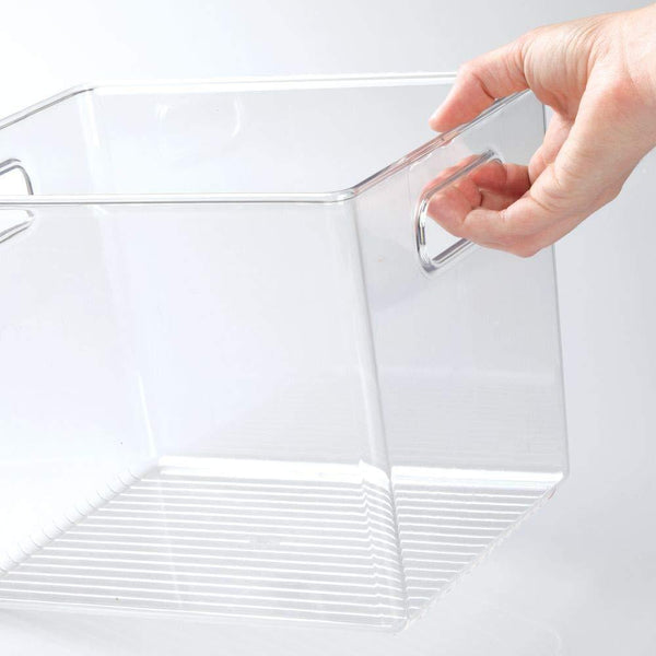 Shop mdesign plastic home storage basket bin with handles for organizing closets shelves and cabinets in bedrooms bathrooms entryways and hallways 4 pack clear