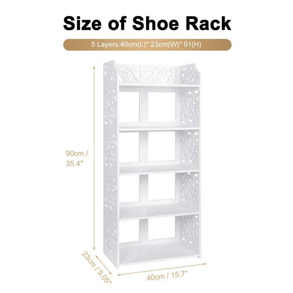 Home ejoyous 5 tier shoes rack white wood plastic modern space saving display shoe tower free standing shoes storage organizer closet shelves holder container for home office support hold 10 pair