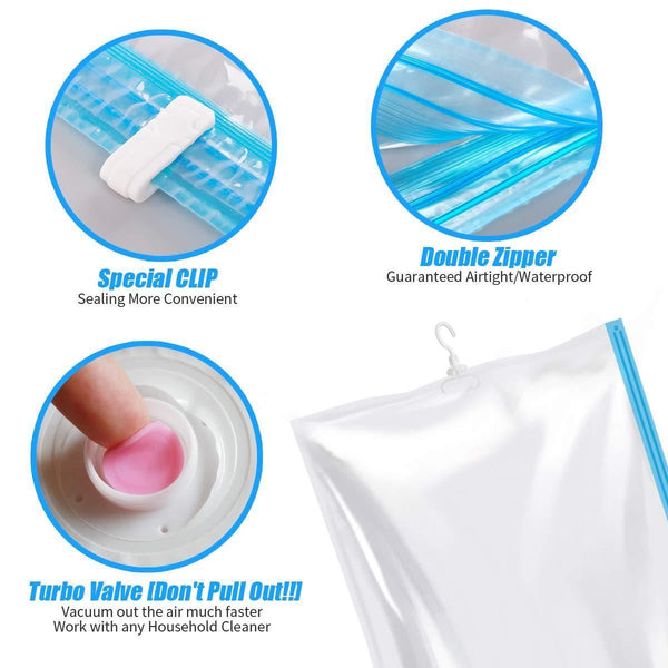 Discover mrs bag hanging vacuum storage bags 4 jumbo57x27 6 space saver bag dress cover with hook for coats jackets clothes closet storage hand pump included