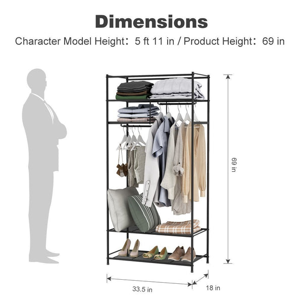 Kitchen langria heavy duty zip up closet shoe organizer with detachable brown cloth cover wardrobe metal storage clothes rack armoire with 4 shelves and 2 hanging rods max load 463 lbs