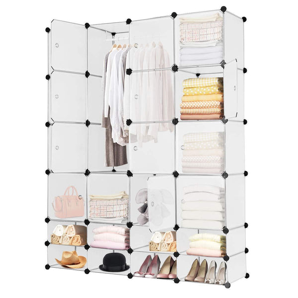Related tangkula portable clothes closet wardrobe bedroom armoire diy storage organizer closet with doors 16 cubes and 8 shoe racks