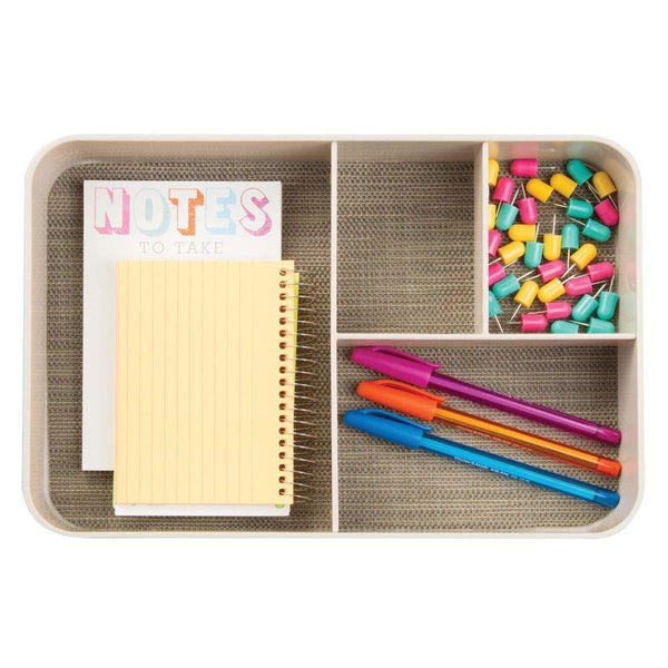 Amazon mdesign plastic divided drawer organizer for home office desk drawer shelf closet holds highlighters pens scissors adhesive tape paper clips note pads 4 sections 2 pack pearl champagne