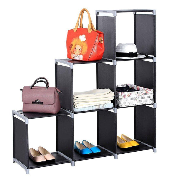 Storage multifunctional assembled 3 tier 6 compartment storage cube closet organizer shelf 6 cubes bookcase storage black 6 cubes