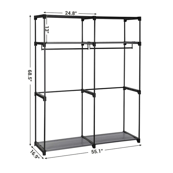 Related songmics closet storage organizer portable wardrobe with hanging rods clothes rack foldable cloakroom study stable 55 1 x 16 9 x 68 5 inches gray uryg02gy
