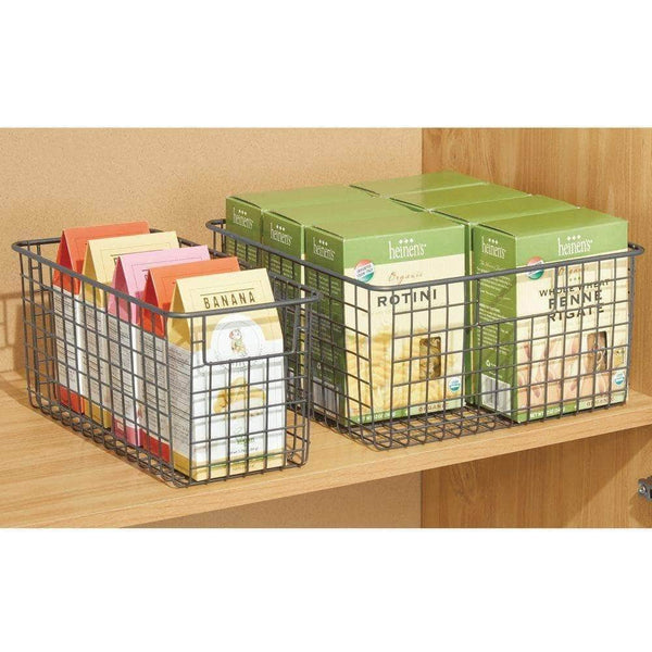 Best seller  mdesign farmhouse decor metal wire food storage organizer bin basket with handles for kitchen cabinets pantry bathroom laundry room closets garage 12 x 12 x 6 4 pack graphite gray