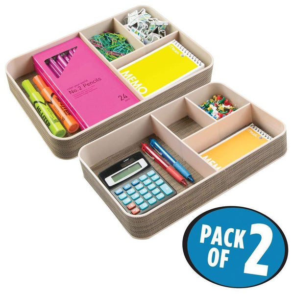 Best mdesign plastic divided drawer organizer for home office desk drawer shelf closet holds highlighters pens scissors adhesive tape paper clips note pads 4 sections 2 pack pearl champagne