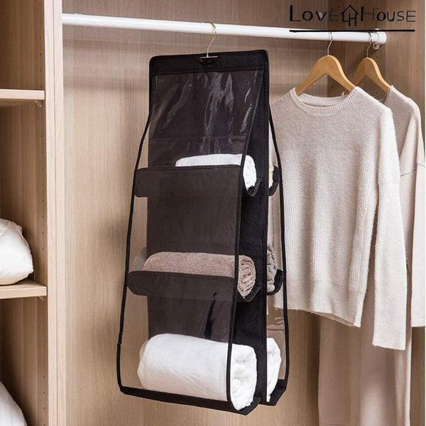 Budget friendly love in the house hanging handbag purse organizer household wardrobe closet organizer hanging storage bag 6 large storage pockets grey 36x14x14