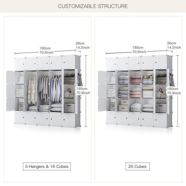 Top yozo modular closet portable wardrobe for teens kids chest drawer ployresin clothes storage organizer cube shelving unit multifunction toy cabinet bookshelf diy furniture white 25 cubes