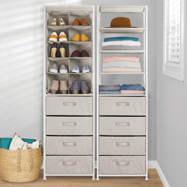 Select nice mdesign vertical dresser storage tower sturdy steel frame easy pull fabric bins organizer unit for bedroom hallway entryway closets textured print 4 drawers 4 shelves linen tan