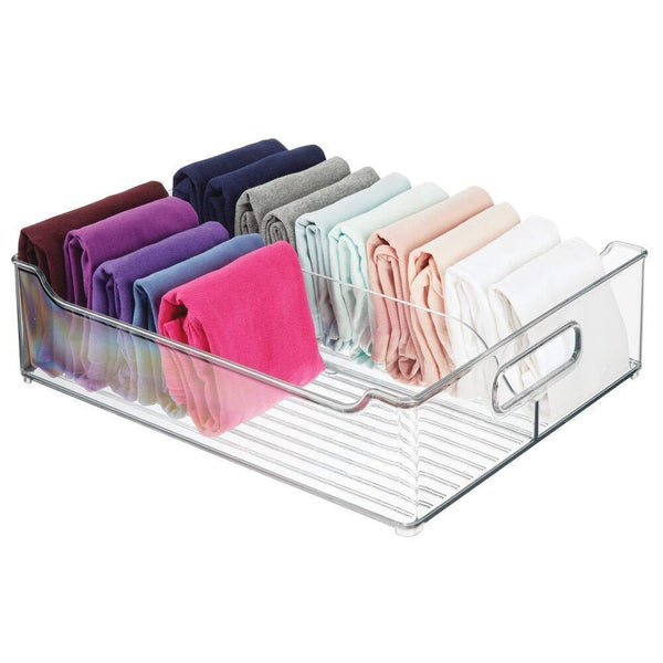 Save on mdesign plastic closet storage bin with handles divided organizer for shirts scarves bpa free 14 5 long 2 pack clear
