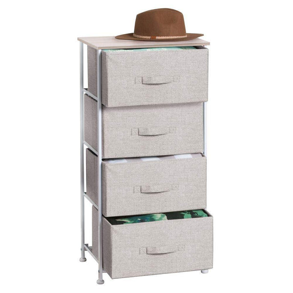 Organize with mdesign vertical furniture storage tower sturdy steel frame wood top easy pull fabric bins organizer unit for bedroom hallway entryway closets textured print 4 drawers linen natural