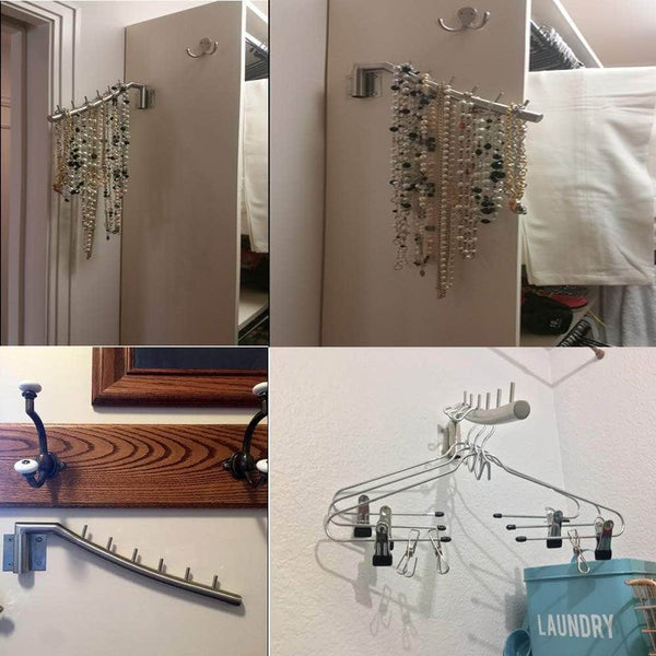 Products sunmall 12 6 folding wall mounted clothes hanger rack garment hook stainless steel with swing arm holder clothing hanging system closet storage organizer for bedrooms bathrooms laundry room 2 pack