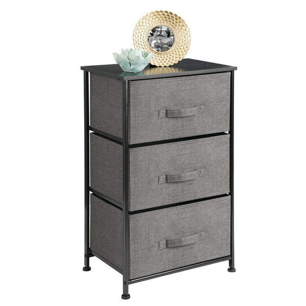 Discover the mdesign vertical dresser storage tower sturdy steel frame wood top easy pull fabric bins organizer unit for bedroom hallway entryway closets textured print 3 drawers charcoal gray black
