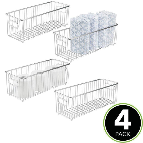 Great mdesign deep metal bathroom storage organizer basket bin farmhouse wire grid design for cabinets shelves closets vanity countertops bedrooms under sinks 4 pack chrome