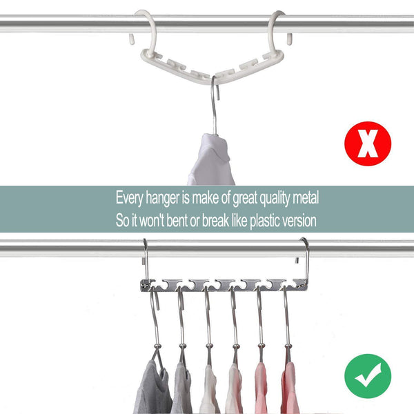 Budget friendly meetu space saving hangers wonder multifunctional clothes hangers stainless steel 6x2 slots magic hanger cascading hanger updated hook design closet organizer hanger pack of 10