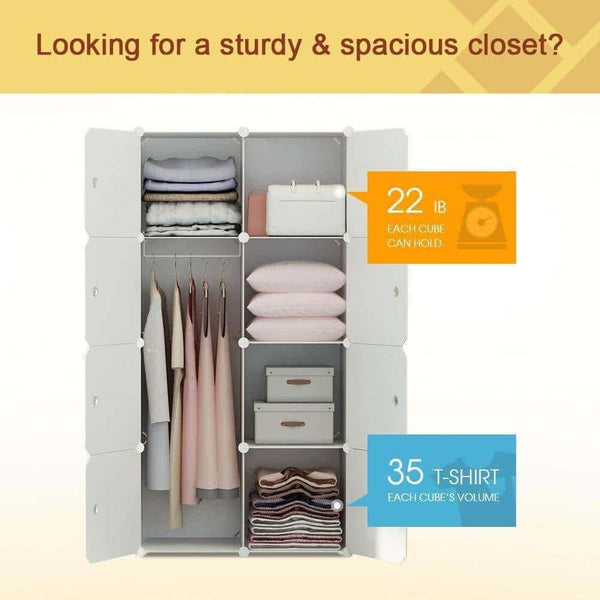 Top rated kousi kids dresser kids closet portable closet wardrobe children bedroom armoire clothes storage cube organizer white with cute animal door safety large sturdy 10 cubes 2 hanging sections