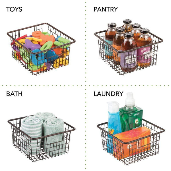 Shop here mdesign farmhouse decor metal wire storage organizer bin basket with handles for bathroom cabinets shelves closets bedrooms laundry room garage 10 25 x 9 25 x 5 25 4 pack bronze