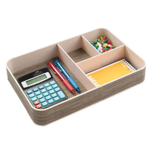 Try mdesign plastic divided drawer organizer for home office desk drawer shelf closet holds highlighters pens scissors adhesive tape paper clips note pads 4 sections 2 pack pearl champagne