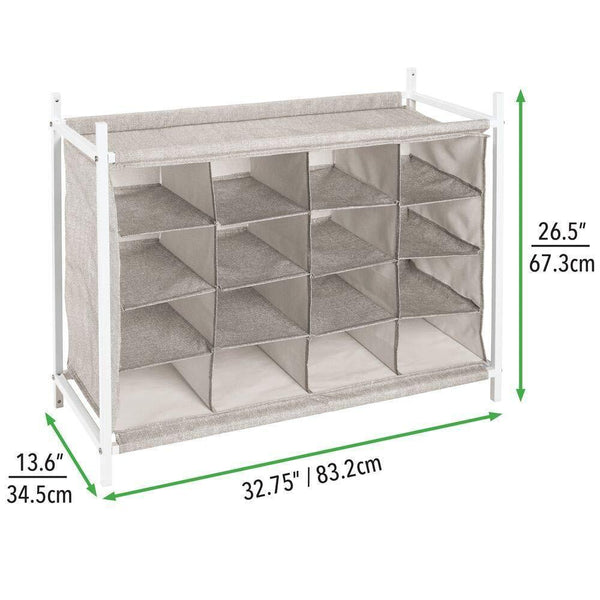 New mdesign soft fabric shoe rack holder organizer 16 cube storage shelf for closet entryway mudroom garage kids playroom metal frame easy assembly closet organization linen white