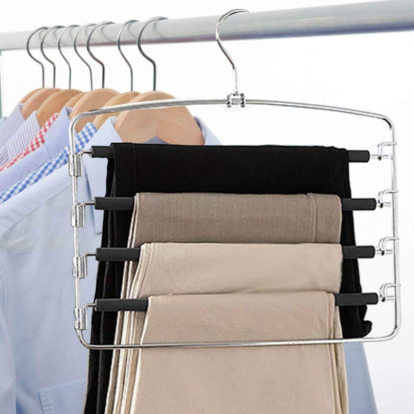 Storage organizer lucky life clothes pants hangers 3 pack pant slack hangers space saving non slip stainless steel closet organizer with foam padded swing arm for pants jeans scarf