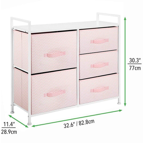 Top rated mdesign wide dresser storage tower furniture metal frame wood top easy pull fabric bins organizer for kids bedroom hallway entryway closets dorm chevron print 5 drawers pink white