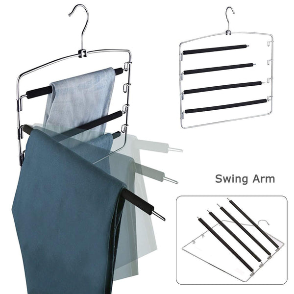 Try lucky life clothes pants hangers 3 pack pant slack hangers space saving non slip stainless steel closet organizer with foam padded swing arm for pants jeans scarf