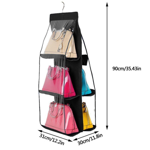 Great geboor hanging handbag organizer dust proof storage holder bag wardrobe closet for purse clutch with 6 larger pockets black