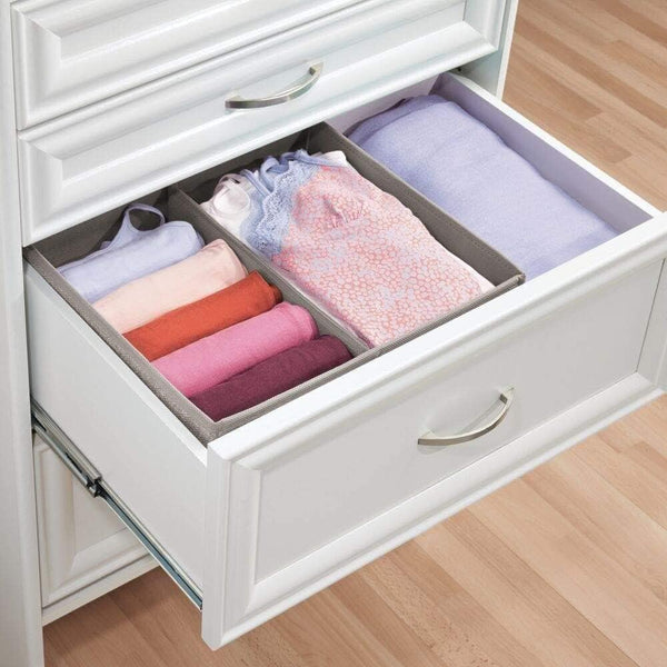 Heavy duty mdesign soft fabric dresser drawer and closet storage organizer set for child kids room nursery playroom bedroom rectangular organizer bins with textured print set of 6 linen tan