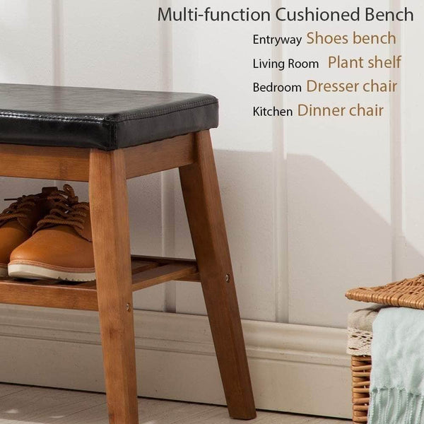 Featured nnewvante shoe bench free standing organizing rack faux leather shoe storage racks bamboo seat for closet bedroom kitchen entry 25 6in