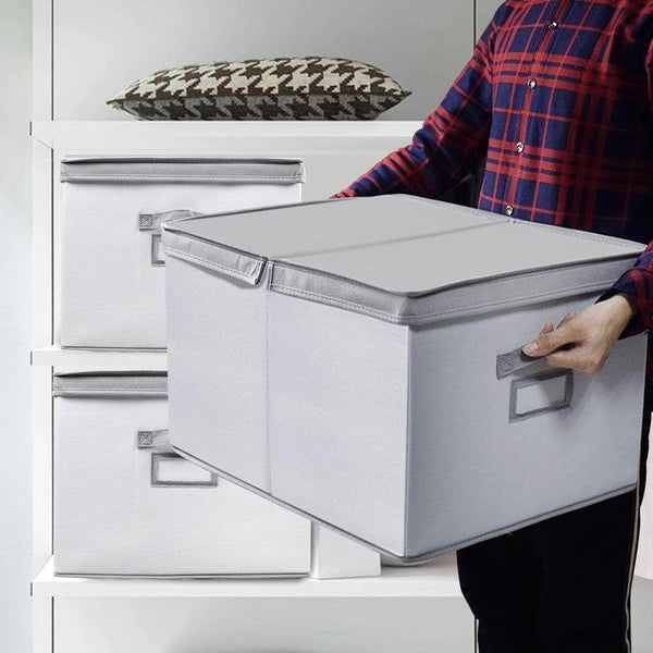 Save homyfort foldable storage box with lid sturdy canvas fabric closet shelves organizer nursery hamper basket bins for clothes kids toys home office gray