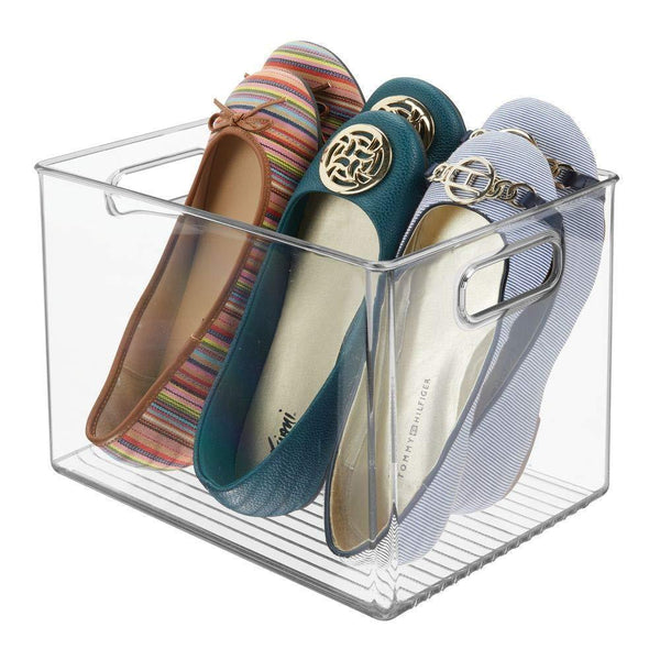 Save on mdesign plastic home storage basket bin with handles for organizing closets shelves and cabinets in bedrooms bathrooms entryways and hallways 4 pack clear