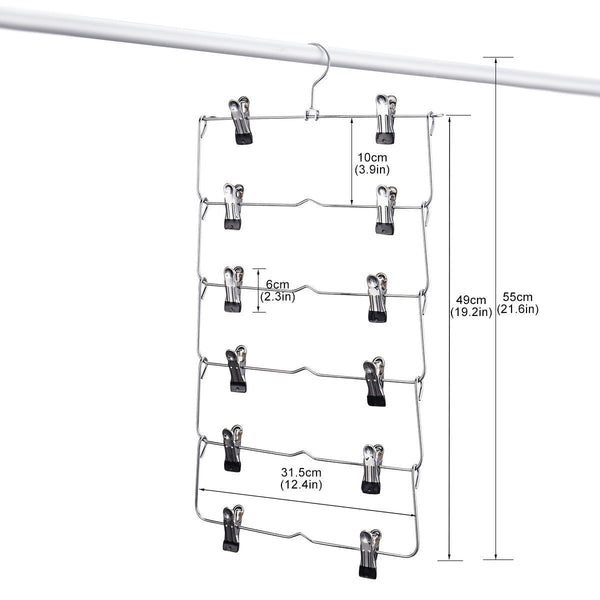 Online shopping 6 tier skirt hangers star fly space saving pants hangers sturdy multi purpose stainless steel pants jeans slack skirt hangers with clips non slip closet storage organizer 3pcs