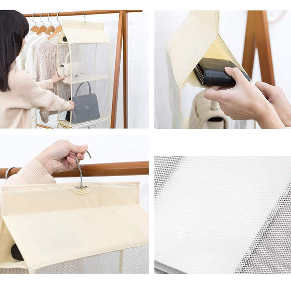 Best seller  hanging purse handbag organizer handbag organizer for purses homewares nonwoven 4 pockets hanging closet storage bag holder wardrobe closet space saving organizers system for living room bedroom use