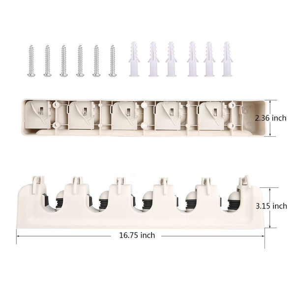 Top rated mop broom holder wall mounted storage rack with 5 ball slots and 6 hooks for closet rakes broom garden garage tool storageoff wihite