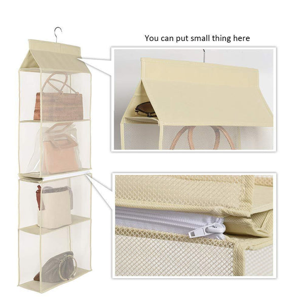 Budget hanging purse handbag organizer handbag organizer for purses homewares nonwoven 4 pockets hanging closet storage bag holder wardrobe closet space saving organizers system for living room bedroom use